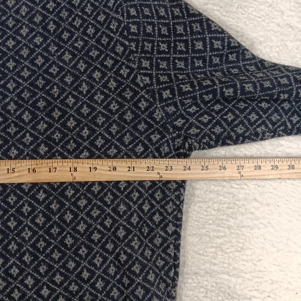 J Crew Sweater Mens XL Blue Lambswool In Nordic Grid Crew Neck Fisherman NWT